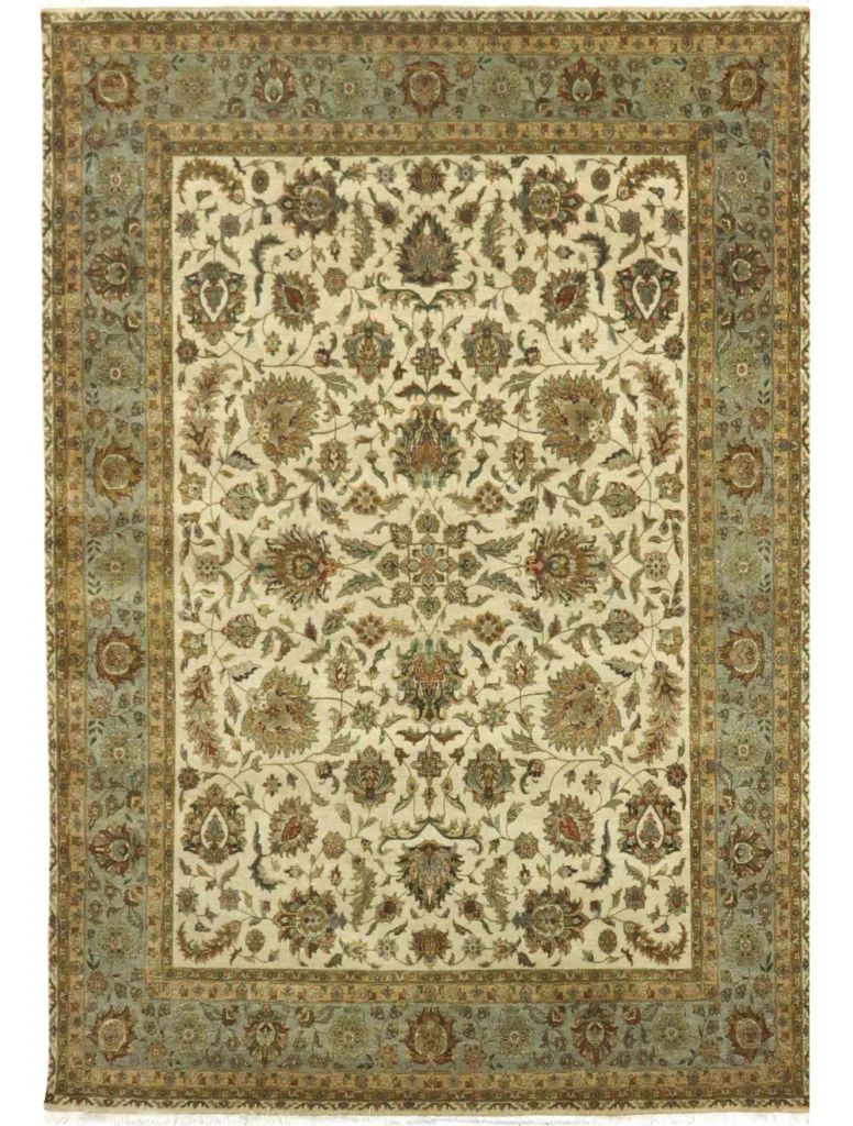 TRADITIONAL CARPET - MUGHAL MUSE | 8' x 10' FT | TRADITIONAL RUGS | LIGHT GREEN - IVORY COLOR